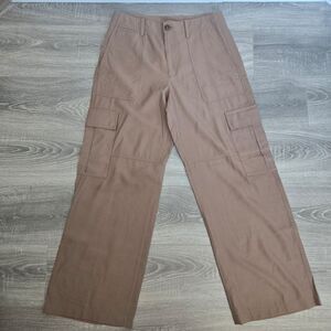 Vince Mid-Rise Fluid Cargo Trouser wide leg womans sz 10 brown‎ tan GUC
